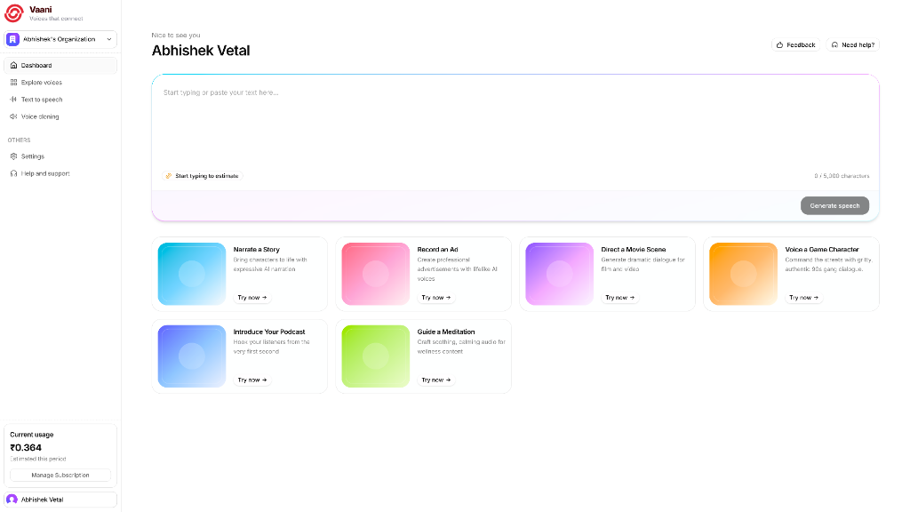 Vaani AI Voice Platform — Dashboard